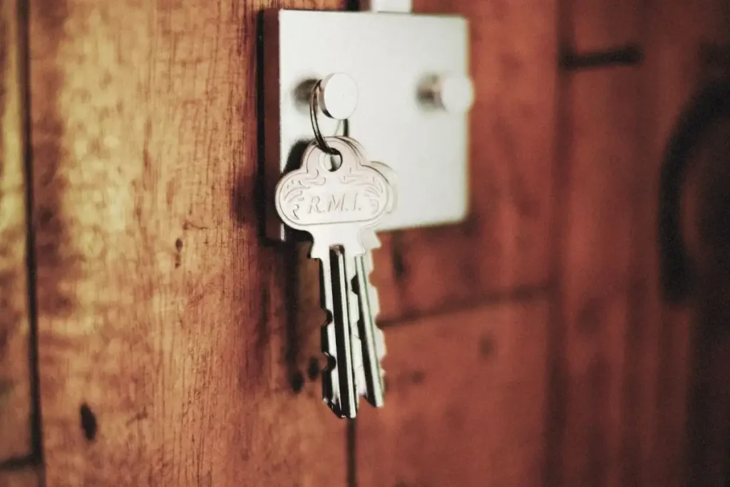 Key in the lock of a timber door – testing a new door lock after you replace it, how to replace a door lock in Hastings with B.T Locksmiths Hastings